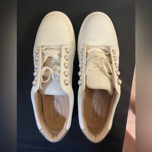 Alex Marie Pearl Detail Leather Fashion Platform Sneakers